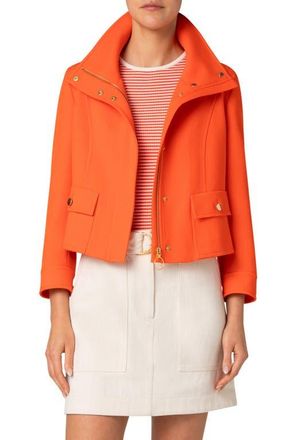 Akris Wool Tricotine Crop Jacket in Orange at Nordstrom, Size 10