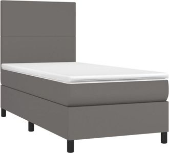 vidaXL Vidaxl - Cama Box Spring Colch&oacute;n Y Led Cuero Sint&eacute;tico Gris 100x200 Cm