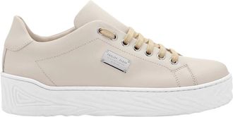 Philipp Plein Schoenen, Dames, Beige, 40 EU, Leer, Leather Lo-Top Sneakers