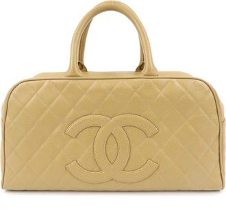 Chanel Timeless Cc Bowler Quilted Caviar Beige Leather Handbag (Pre-Owned)