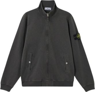 Stone Island Malfil&eacute; Fleece Old Effect Zip-Up Track Jacket - Heren - Vesten met rits - Grijs - S - Katoen - Hoodies & sweatvesten