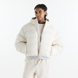 New Balance Womens Boston Puffer Jacket in Beige Polyester, size X-Large