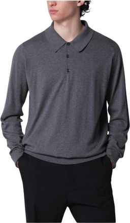 John Smedley Finchley Gebreide Polo met Lange Mouwen - Heren - Ronde hals truien - Grijs - XL - Truien & Vesten