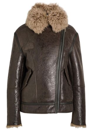 Acne Studios Leather Shearling Jacket - Dark Grey - 40 (UK12 / M)