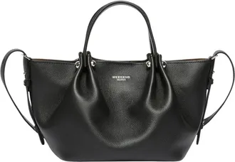 Max Mara Tassen, Dames, Zwart, ONE Size, Leer, Kleine Leren Tote Bag met Textuur