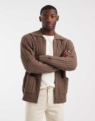 Levi's Maglione pesante in misto lana marrone con zip