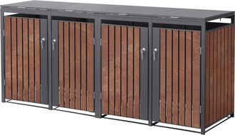 ML Design Ml-design - Cobertizo Cu&aacute;druple Para Ocultar Cubo De Basura 4 X 240l Antracita Y Marr&oacute;n &Oacute;xido 264 X 80 X 116,3 Cm Caseta De Acero Para Jard&iacute;n Exterior