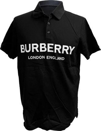 Burberry Pre-owned Mens Luckland Logo Print Polo in Black Cotton - Size Small