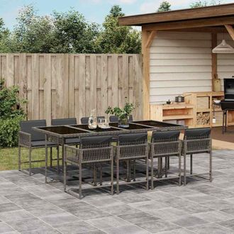 vidaXL Set Comedor Jard&iacute;n 9 Pzas Y Cojines Rat&aacute;n Sint&eacute;tico Gris Vidaxl