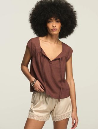 Lucky Brand Womens Square Neck Notch Blouse
