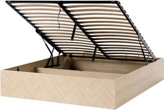 Beliani Bed Frame Light Brown MDF EU King Size 5ft3 with Ottoman Storage Minimalist Scandinavian Style ETEL