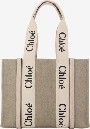 Chloé Shopper aus Leinen und Leder Woody Medium