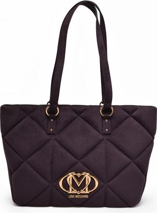 Love Moschino Purple Quilted Suede-Effect Zip Polyester-Blend Tote Bag