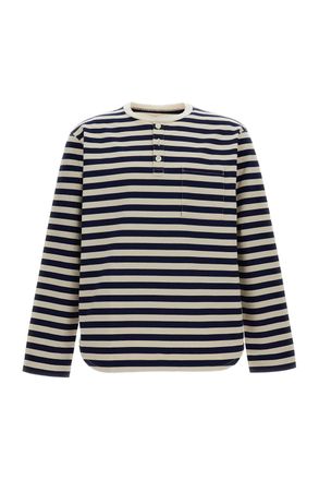 Junya Watanabe White Striped Buttons Boxy Cotton T-Shirt