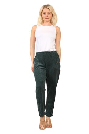 Generic Womens Full Length Cherry Berry Corduroy Trouser, Ladies Plain Casual Straight Leg Ribbed Cord Pants with Side Pockets (Green, 10)