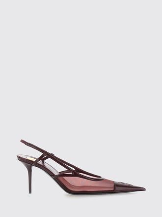 Saint Laurent D&eacute;collet&eacute; slingback Ren&eacute;e in rete e pelle con monogramma YSL e tacco medio