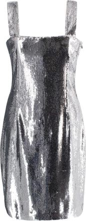 Galvan Silver Sequin Square Neckline Midi Dress Size S