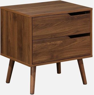 Sweeek Sweeek - Mesita de noche en acabado estilo nogal, 2 cajones, Nepal, Decoración en madera de nogal, 50x40x55 cm