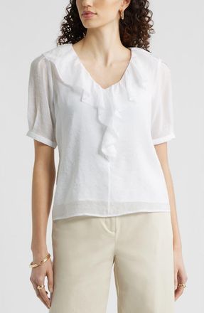 Nordstrom Ruffle Crinkle Semisheer Top in White at Nordstrom, Size Xx-Small