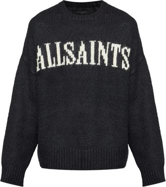 AllSaints Stokes trui met ronde hals en logo - Zwart