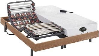 Vente-Unique Letto relax elettrico doghe e sospensioni 2 x 90 x 200 cm materasso memory e bamb&ugrave; Rovere DAMYSOS di NATUREA con motori OKIN