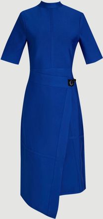 Karen Millen Womens Figure Form Bandage Asymmetric Knit Midi Dress - Blue - Size X-Small