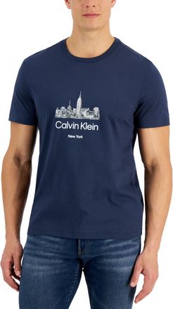 Calvin Klein Mens NYC Skyline Logo Crewneck T-Shirt - Blue, Small