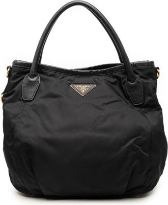 Prada Black Nylon Leather Handbag Tote Bag (Pre-Owned)
