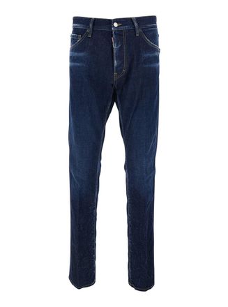 Dsquared2 Cool Guy Blue Jeans With Logo Patch On The Rear And Ripped Details In Denim Man