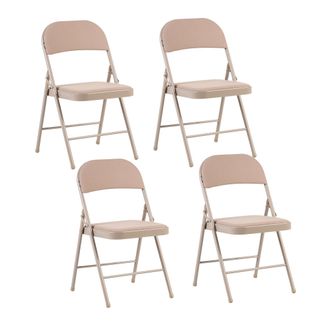 Beliani Conjunto De 4 Sillas Plegables Estructura De Metal Beige Asiento Y Respaldo Acolchados Beige Sparks