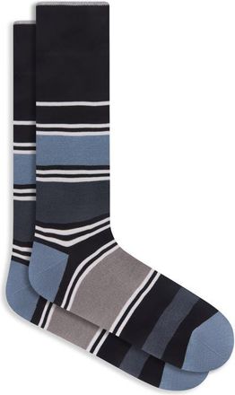 Bugatchi Stripe Mercerized Cotton Blend Dress Socks in Black at Nordstrom