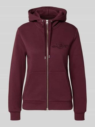 GANT Regular Fit Sweatjacke mit Logo-Stitching Modell Shield in Bordeaux, Gr&ouml;&szlig;e S