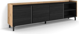 Skraut Home Mueble tv efecto madera negro y roble 207x35x61cm con patas