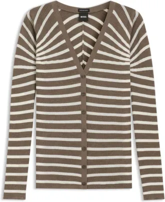 BOSS Buttoned cardigan in striped merino wool