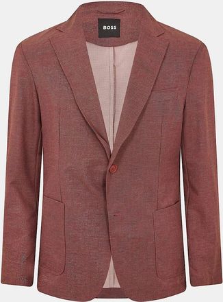 HUGO BOSS Mens Single Button Lapel Collared Solid Patterned Blazer - Red/Brown - Size: 40/Regular