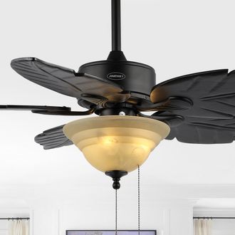 Jonathan Y Designs Poinciana 52 3-Light Coastal Bohemian Iron/Wood Palm Leaf LED Ceiling Fan with Pull Chain, Light Brown