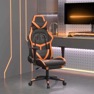 vidaXL Silla Gaming Masaje Y Reposapi&eacute;s Cuero Sint&eacute;tico Negro Naranja Vidaxl