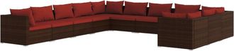 vidaXL Set Muebles De Jard&iacute;n 11 Piezas Cojines Rat&aacute;n Sint&eacute;tico Marr&oacute;n Vidaxl