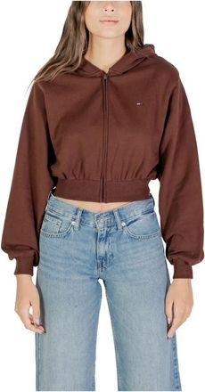 Tommy Jeans Cropped Flag Hoodie - Dames - Vesten met rits - Bruin - M - Katoen - Hoodies & sweatvesten