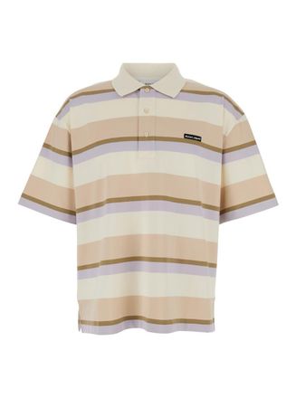 Maison Kitsuné Multicolor Oversize Polo Shirt With Logo Patch On The Front And All-Over Striped Motif In Cotton Man