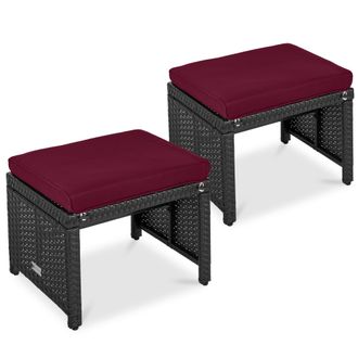 Best Choice Products Set of 2 Multipurpose Patio Wicker Ottomans w/ Removable Cushions, Steel Frame