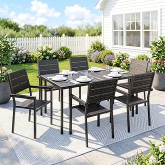 OUTSUNNY 7 Pieces Outdoor Dining Set, Garden Table & Chairs Set, Black | Size: 160 cm x 90 cm