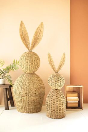 Kalalou Set Of Two Giant Woven Vine Easter Rabbits