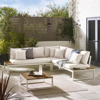 Furniturebox Dubai 6 Seater Outdoor Corner Sofa with Wood-Effect Tables in Off-White