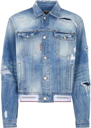 Dsquared2 Gedistilleerde Denim Trucker Jas met Logo Tailleband - Heren - Spijkerjassen - Blauw - L - Leer - Jassen