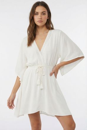 O'Neill Strandkleid ONEILL ESSENTIALS TOKEENA COVER UP, Damen, Gr. L (40), N-Gr, snow wei&szlig;, Obermaterial: 100% Viskose, Kleider Strandkleid, mit Spitzendetail