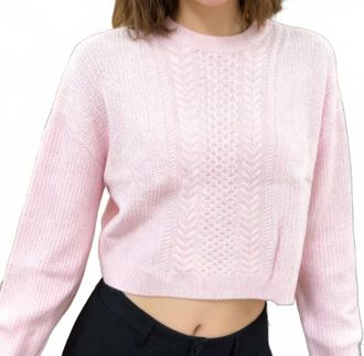 Aqua Long Sleeve Textured Sweater In Pink