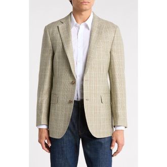 Brooks Brothers Linen & Wool Blend Two-Button Sport Coat in Beige Multi Check at Nordstrom Rack, Size 38 Regular