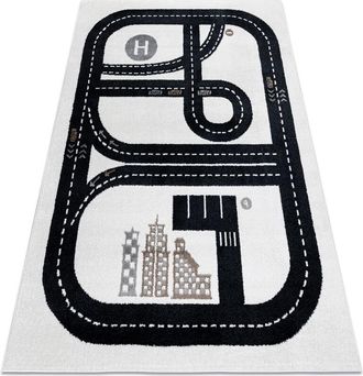 RugsX Alfombra Fun Track Para Ni&ntilde;os, Calle, Pueblo Crema Beige 160x220 Cm