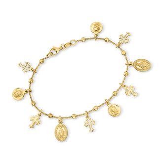 Ross-Simons Italian 18kt Gold Over Sterling Religious Charm Bracelet